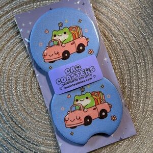 ☁️ 3/$30☁️ HANDCRAFTED CAR COASTER SET - BOOKISH FROG